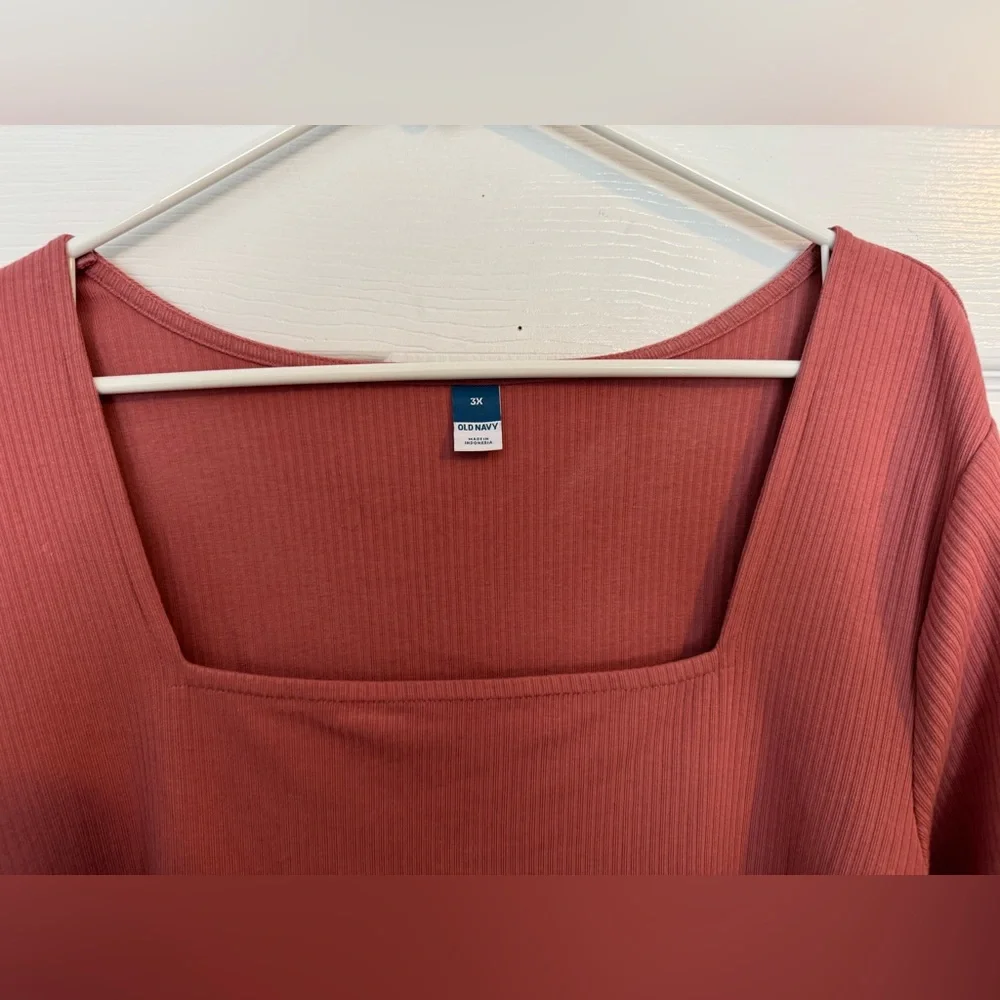 Old Navy Square Neck Ribbed Bodysuit Set of 2 (Dusty Pink & Wine) 3X